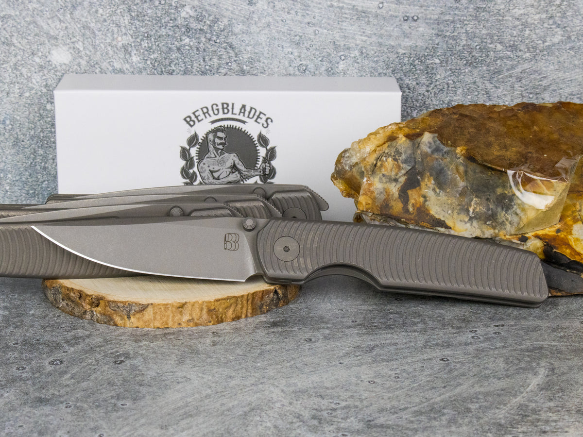 BergBlades Sweeney V2 - Dark Stonewashed Swirl Textured Titanium - Magnacut Dark Stonewashed