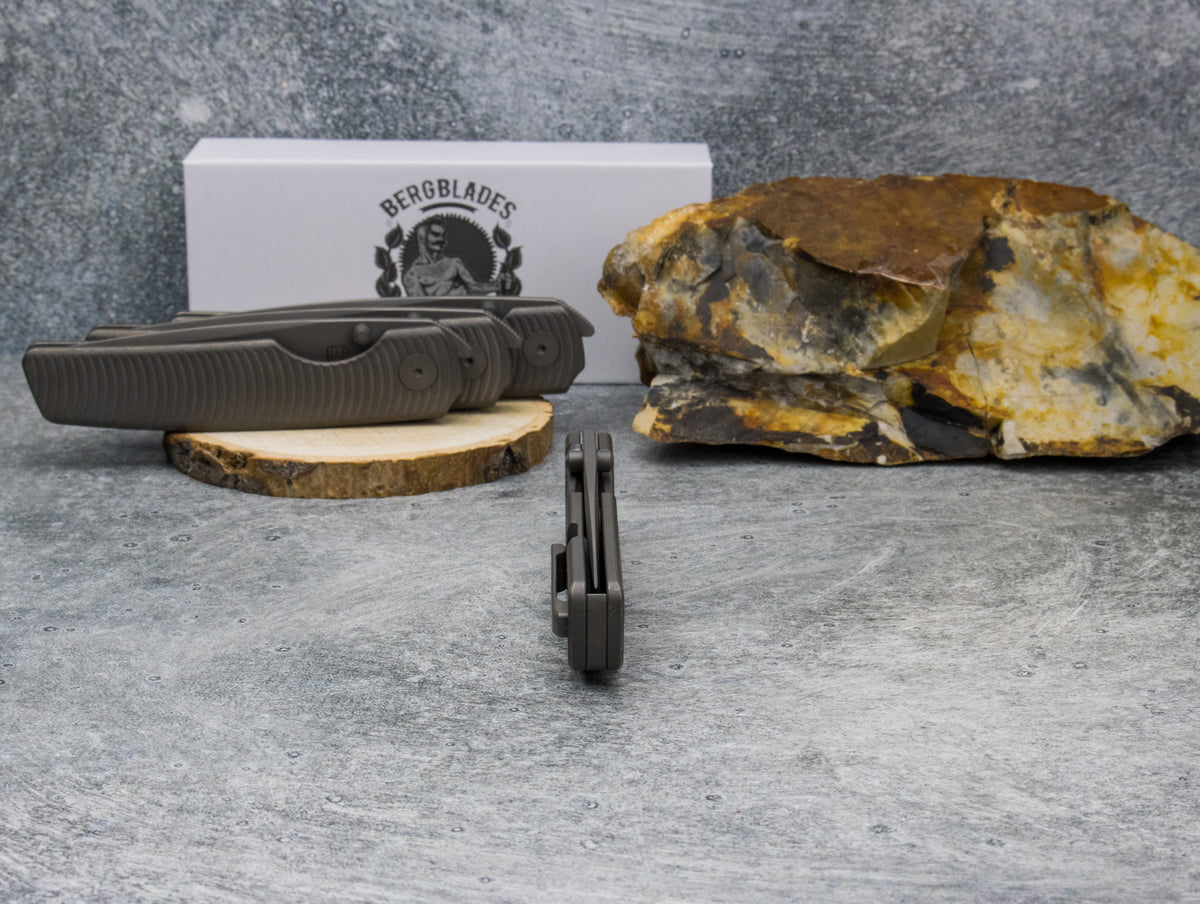BergBlades Sweeney V2 - Dark Stonewashed Swirl Textured Titanium - Magnacut Dark Stonewashed