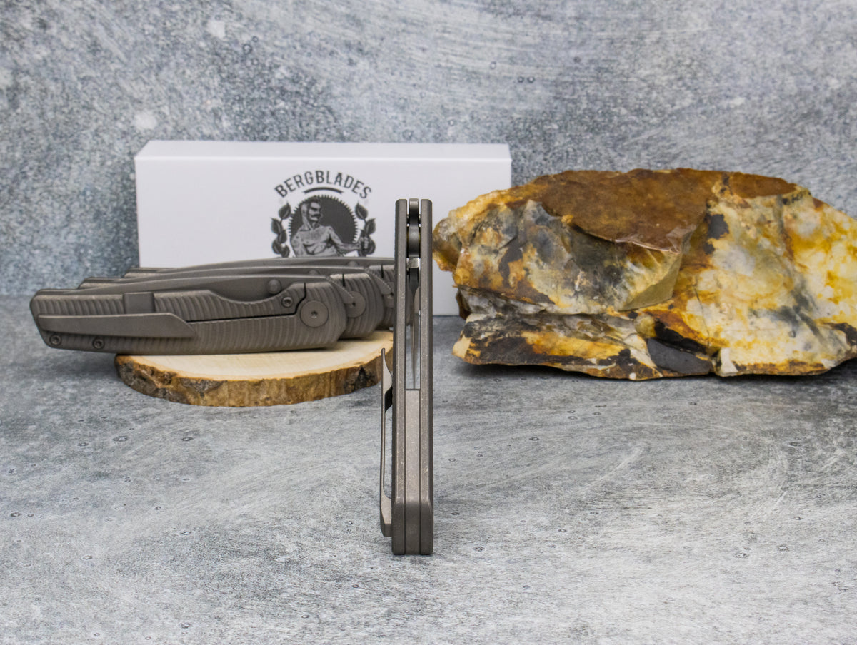 BergBlades Sweeney V2 - Dark Stonewashed Swirl Textured Titanium - Magnacut Dark Stonewashed ***LEFTY VERSION***