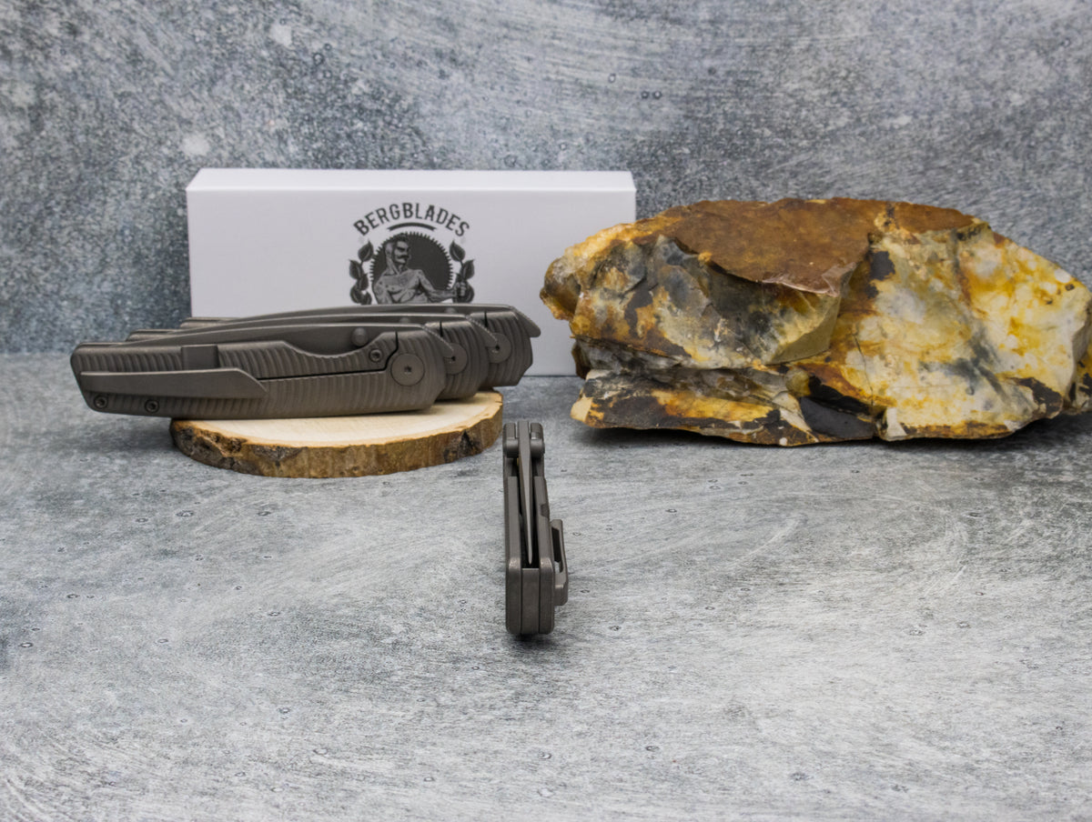 BergBlades Sweeney V2 - Dark Stonewashed Swirl Textured Titanium - Magnacut Dark Stonewashed ***LEFTY VERSION***