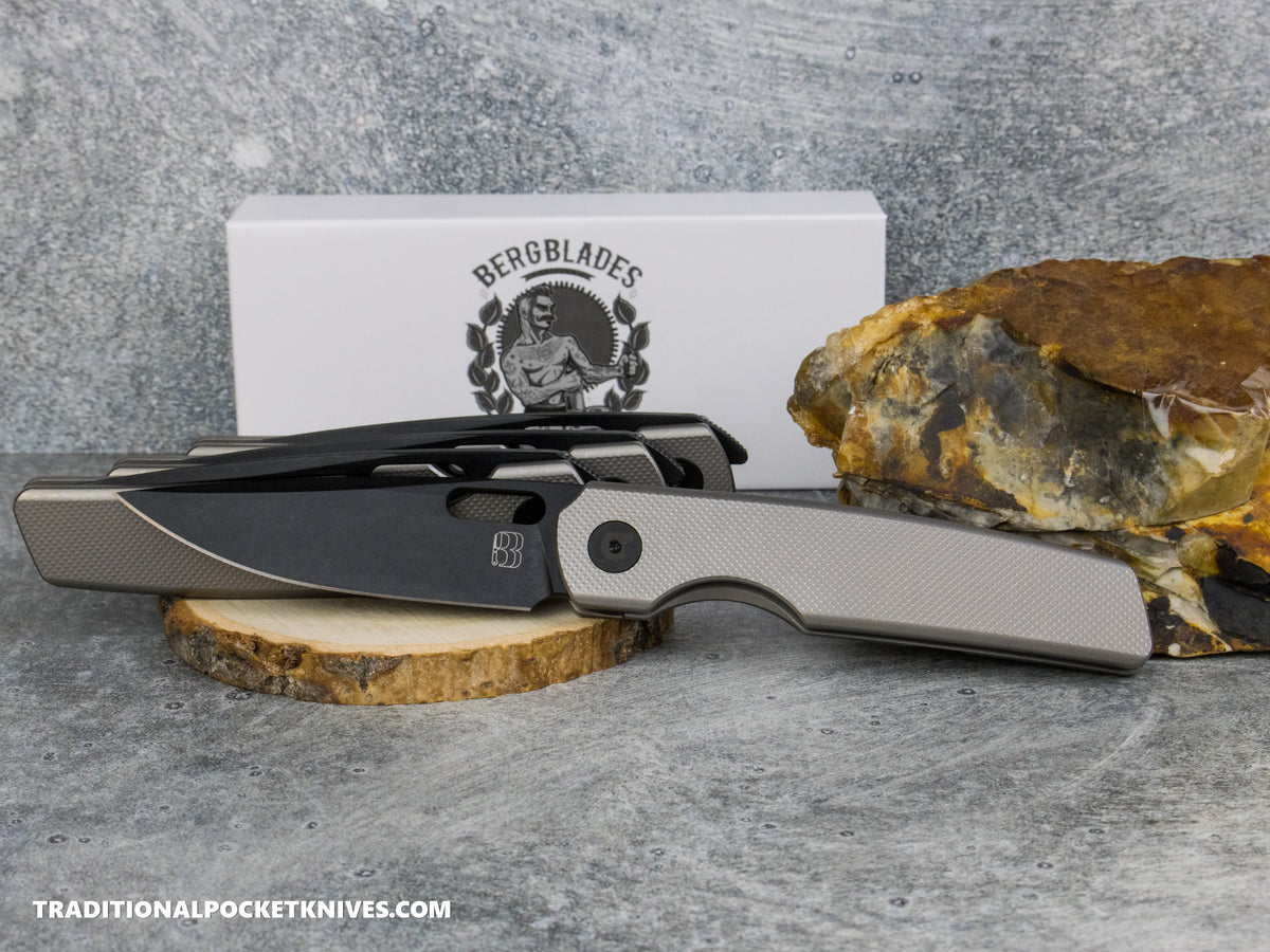 BergBlades Sweeney V2 - Sandblast and Stonewashed Diamond Textured Titanium - No Thumbstuds Magnacut PVD