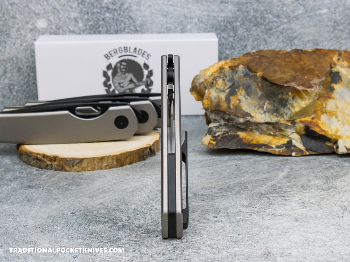 BergBlades Sweeney V2 - Sandblast and Stonewashed Diamond Textured Titanium - No Thumbstuds Magnacut PVD