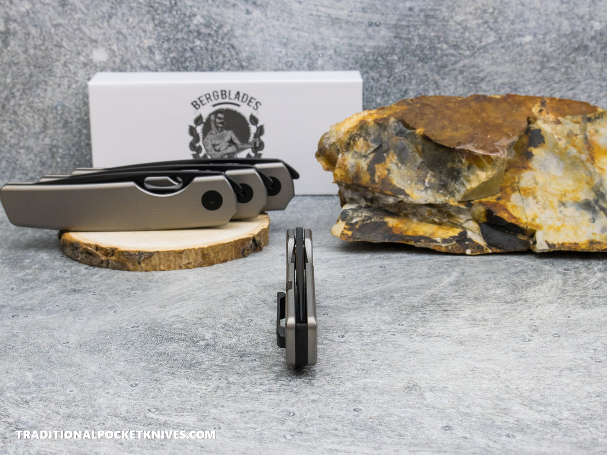 BergBlades Sweeney V2 - Sandblast and Stonewashed Diamond Textured Titanium - No Thumbstuds Magnacut PVD