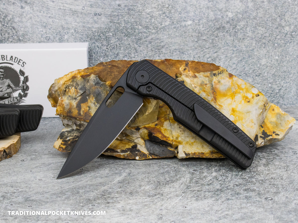 BergBlades Sweeney V2 - PVD Swirl Textured Titanium - No Thumbstuds Magnacut PVD ***LEFTY VERSION***