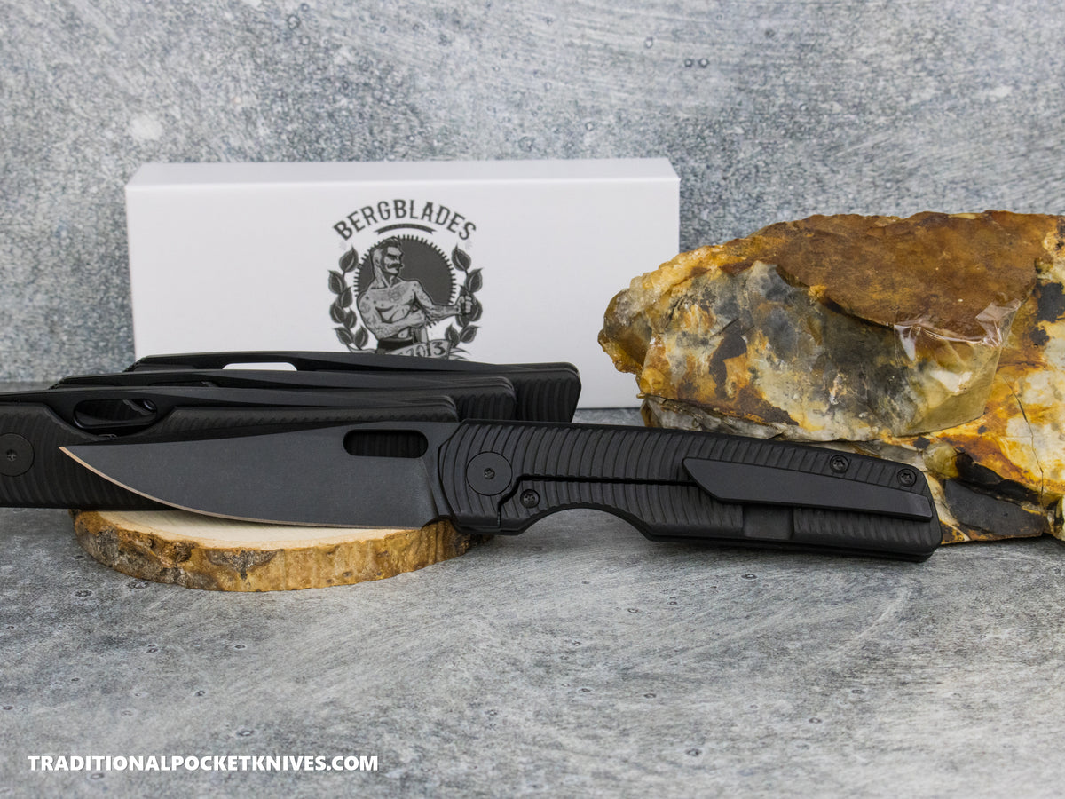 BergBlades Sweeney V2 - PVD Swirl Textured Titanium - No Thumbstuds Magnacut PVD ***LEFTY VERSION***