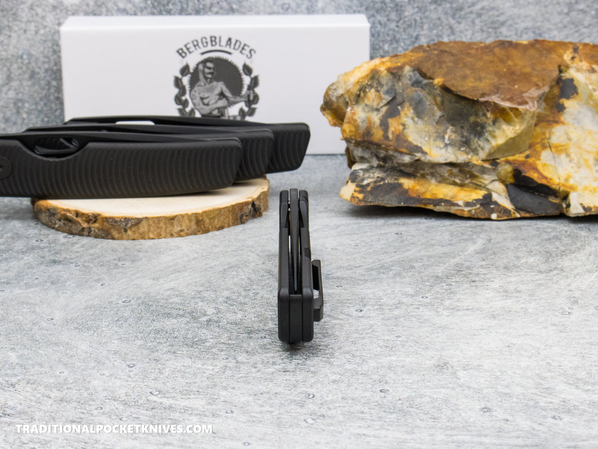 BergBlades Sweeney V2 - PVD Swirl Textured Titanium - No Thumbstuds Magnacut PVD ***LEFTY VERSION***