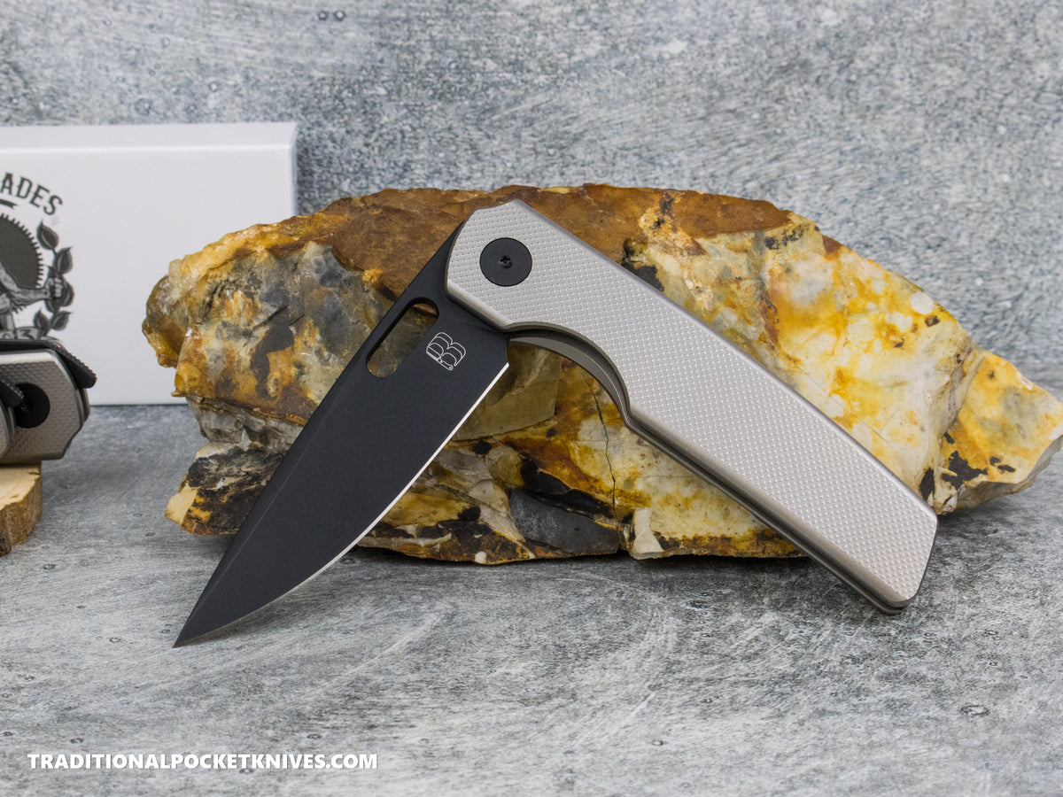 BergBlades Sweeney V2 - Sandblast and Stonewashed Diamond Textured Titanium - No Thumbstuds Magnacut PVD