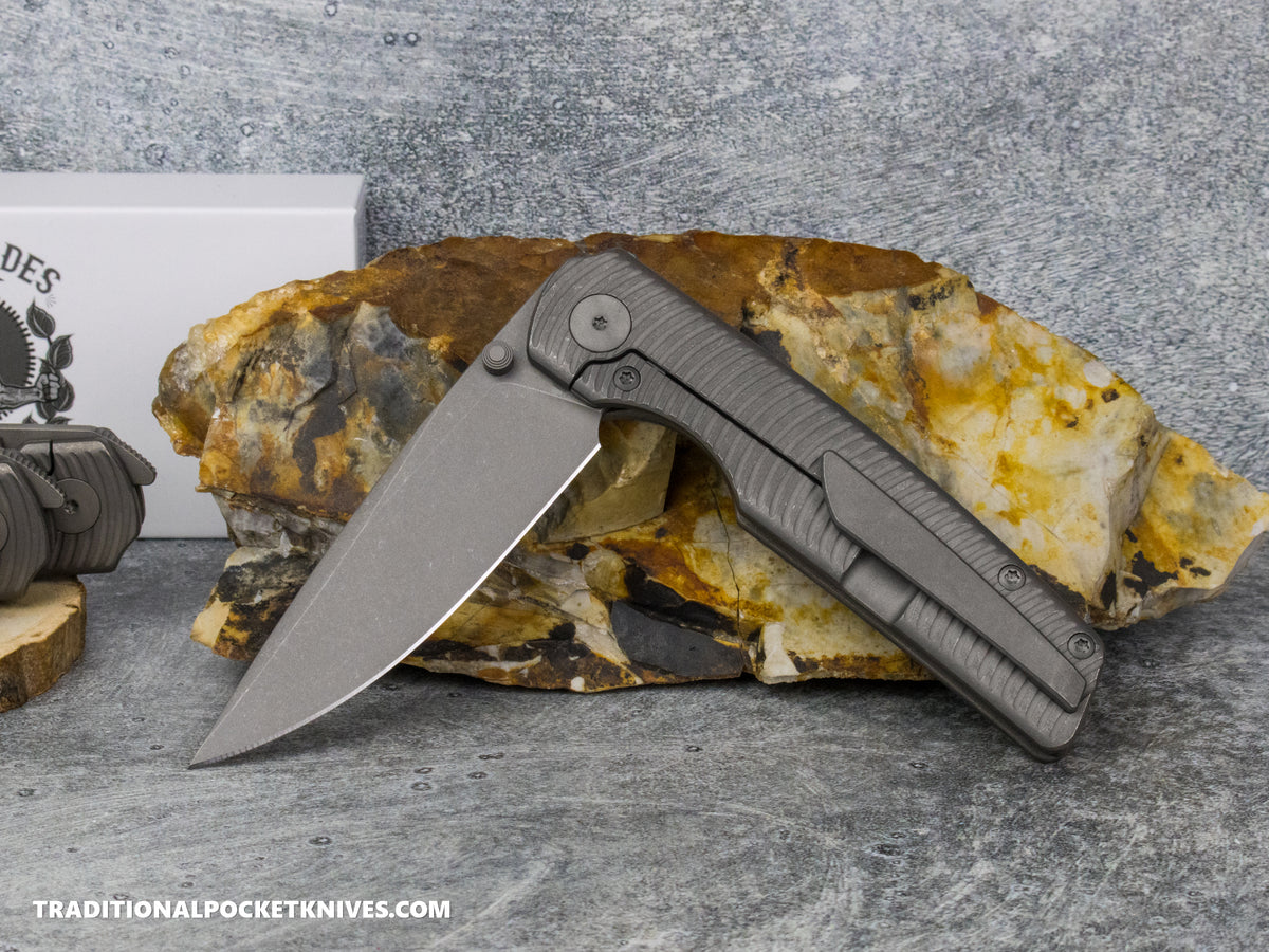 BergBlades Sweeney V2 - Dark Stonewashed Swirl Textured Titanium - Magnacut Dark Stonewashed ***LEFTY VERSION***