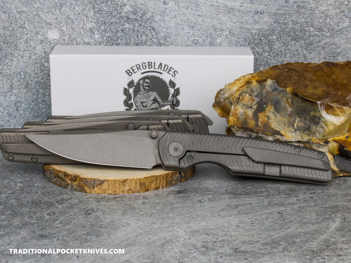 BergBlades Sweeney V2 - Dark Stonewashed Swirl Textured Titanium - Magnacut Dark Stonewashed ***LEFTY VERSION***