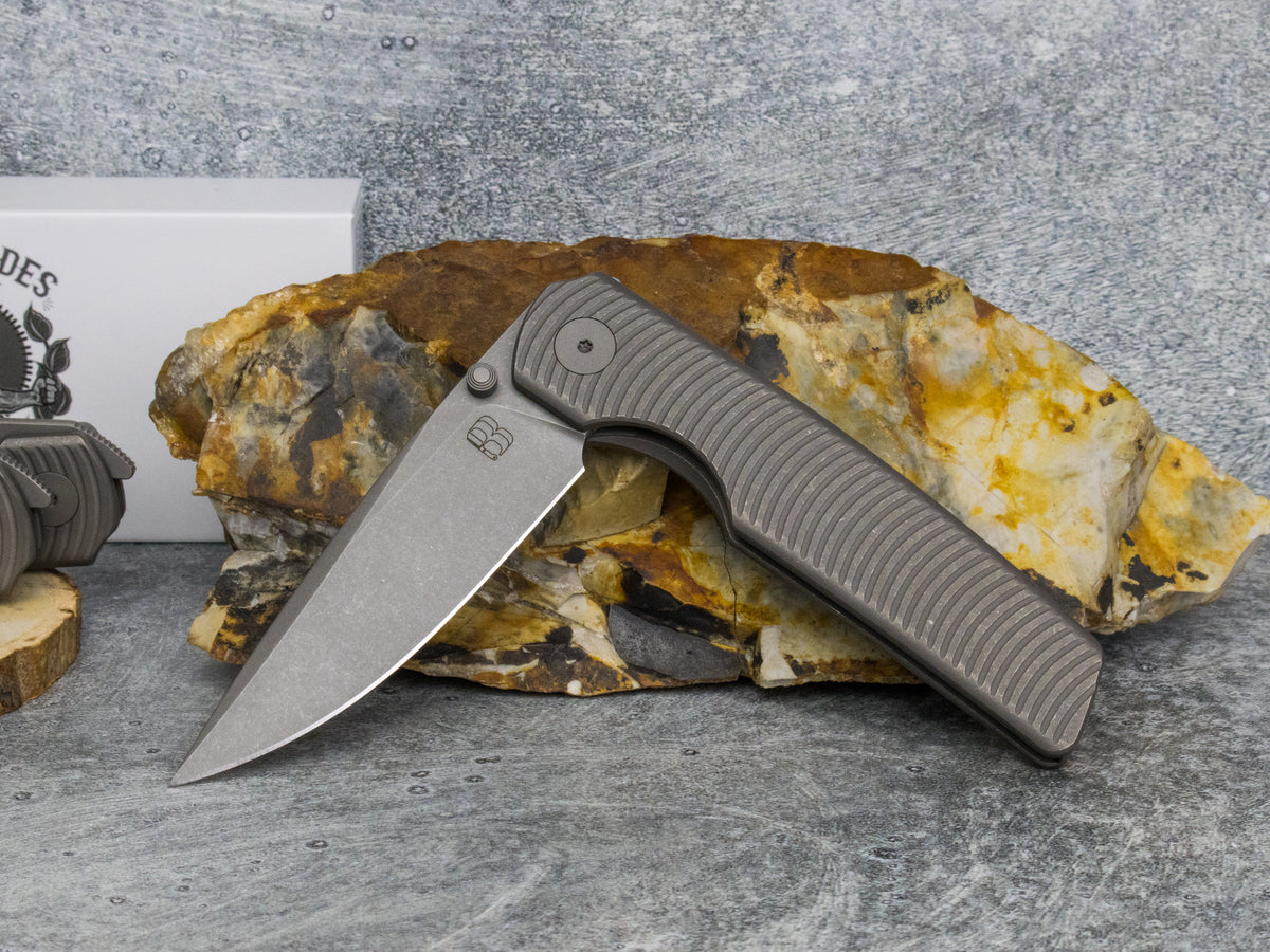 BergBlades Sweeney V2 - Dark Stonewashed Swirl Textured Titanium - Magnacut Dark Stonewashed