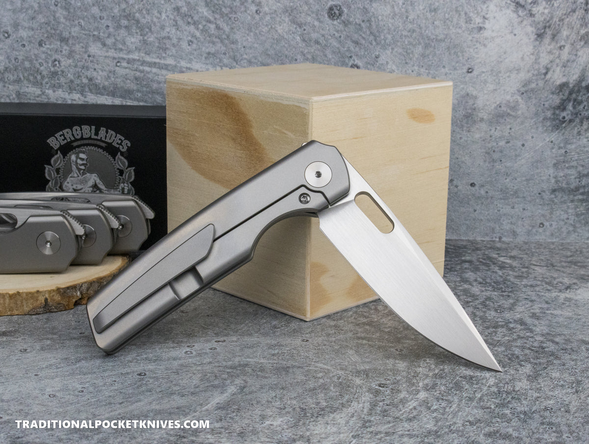 BergBlades Sweeney Full Bead Blast Titanium Hand Satin