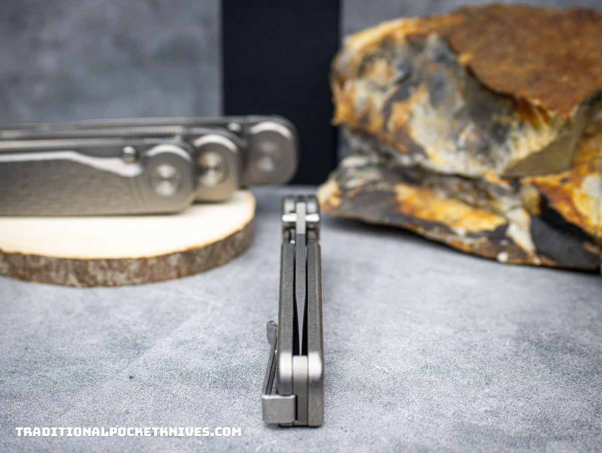 Tactile Knife Co. Exclusive Rockwall Thumbstud Gray Jigged Titanium Magnacut