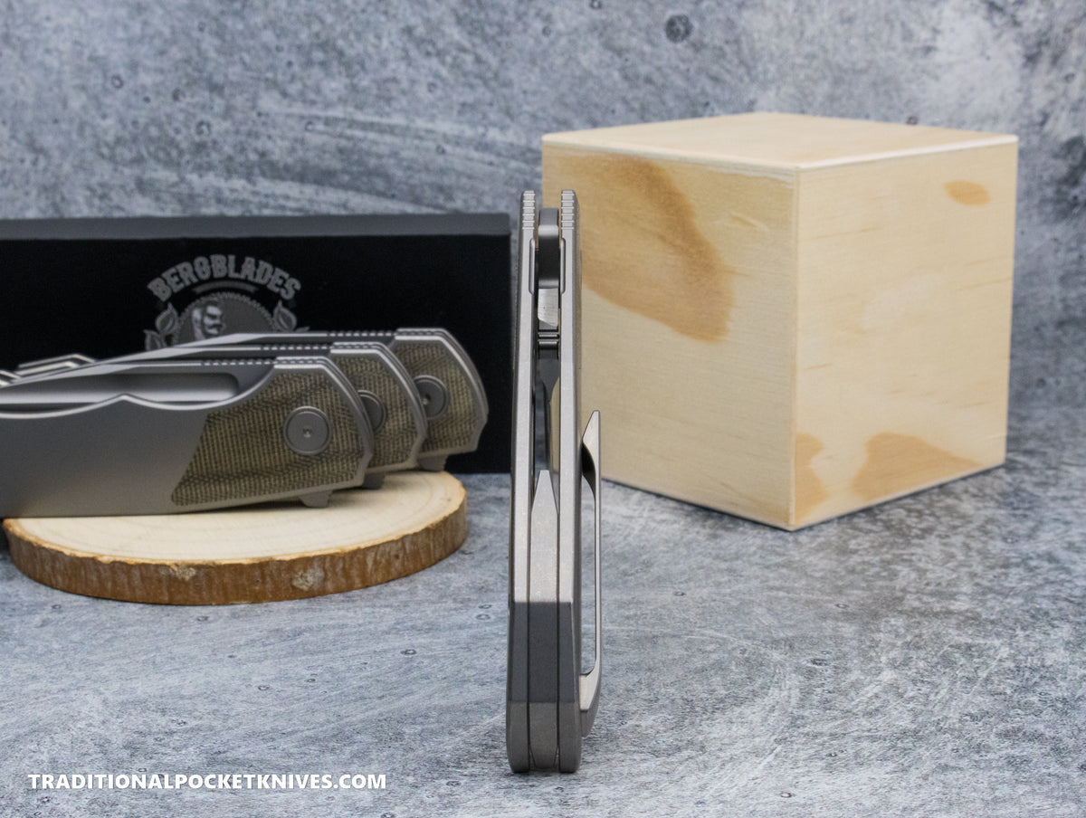 BergBlades Tick Green Micarta Sandblast/Stonewash