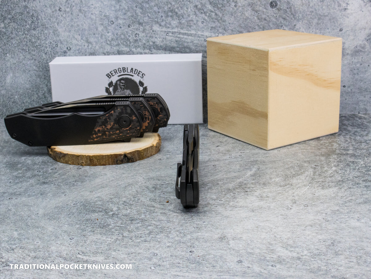 BergBlades Tick : DLC Titanium Fat Carbon Snake Skin Copper Inlay : Polished/Tumbled Bright DLC S90V