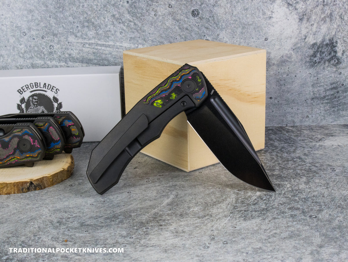 BergBlades Tick : DLC Titanium CamoCarbon 80s Inlay : Polished/Tumbled Bright DLC S90V