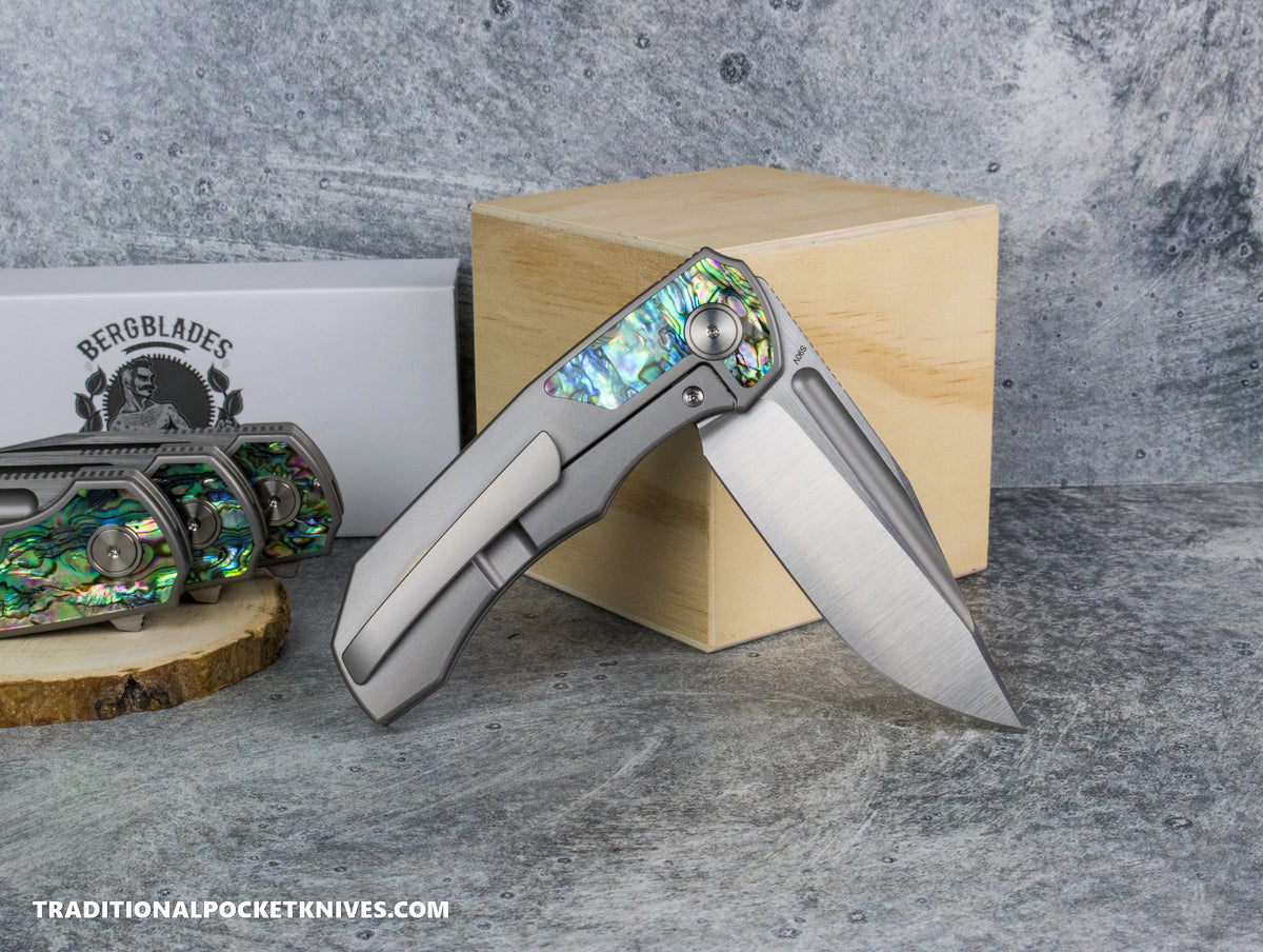 BergBlades Tick : Beadblast Titanium Abalone Inlay : Satin S90V