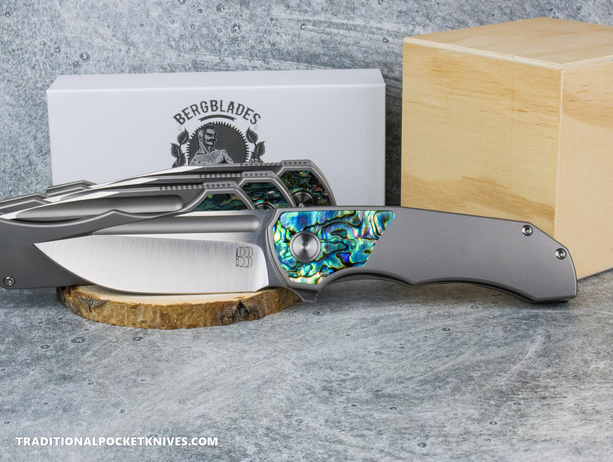 BergBlades Tick : Beadblast Titanium Abalone Inlay : Satin S90V