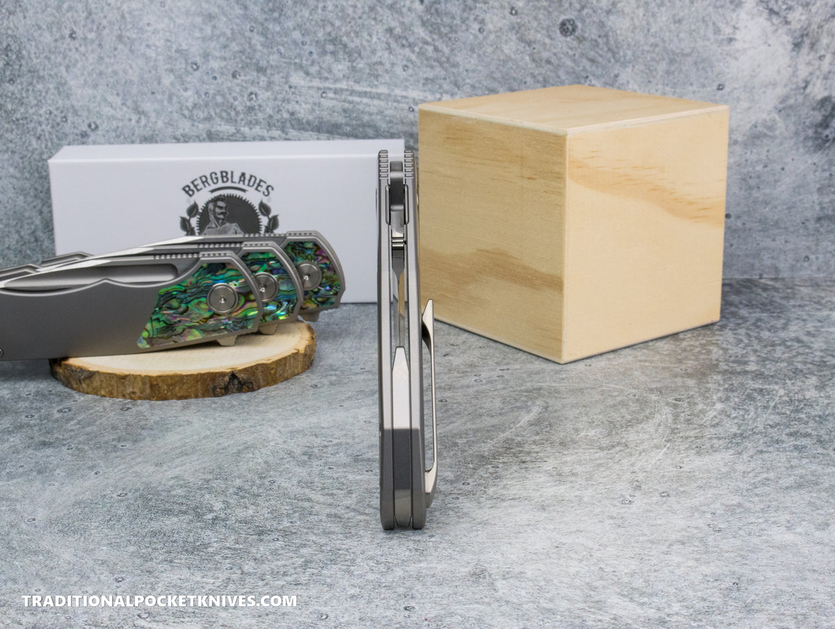 BergBlades Tick : Beadblast Titanium Abalone Inlay : Satin S90V