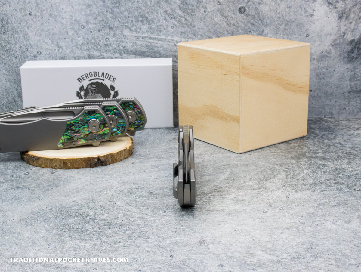 BergBlades Tick : Beadblast Titanium Abalone Inlay : Satin S90V