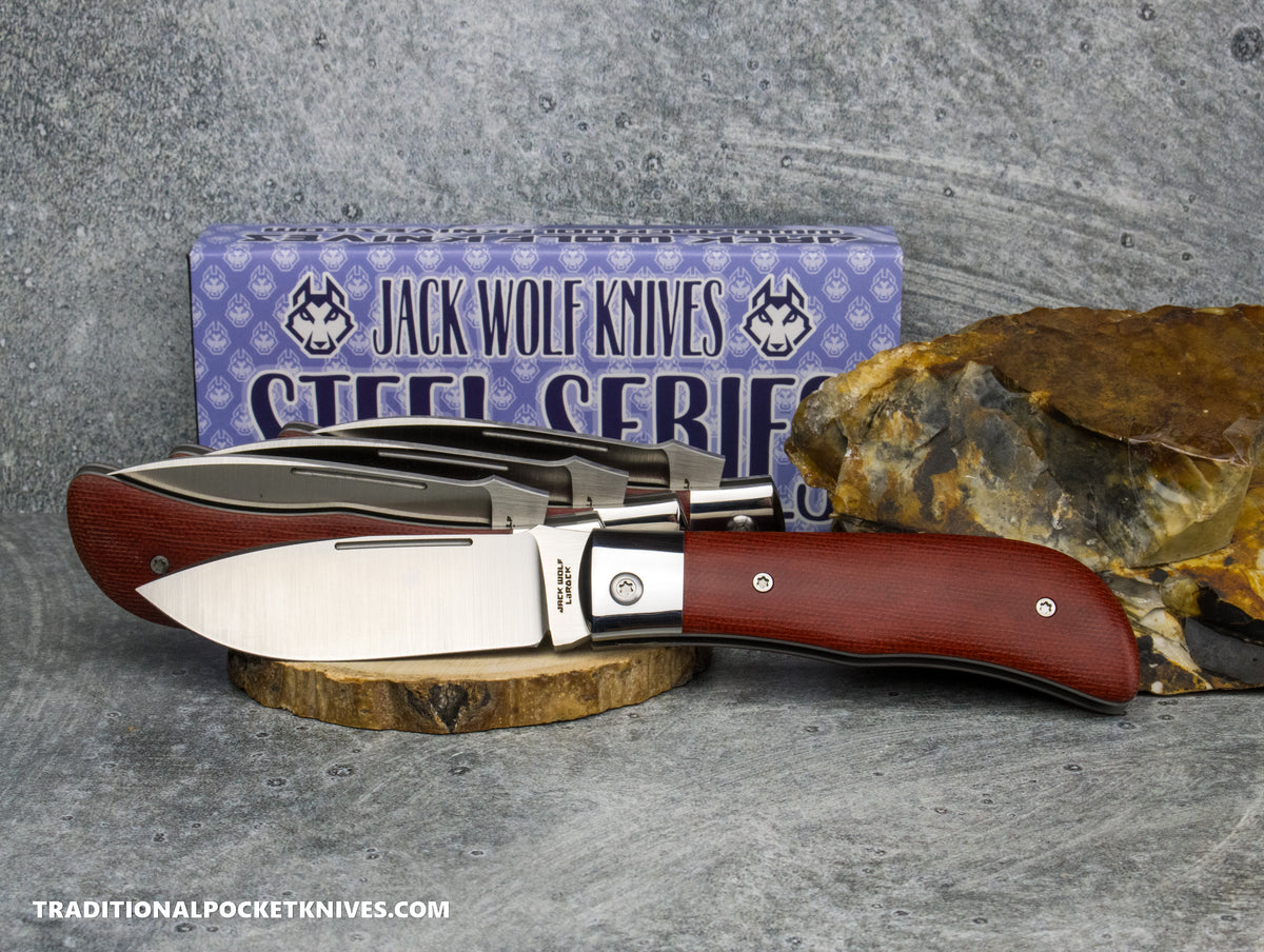 Jack Wolf Knives Timber Jack Fire Canvas Micarta - Steel Series