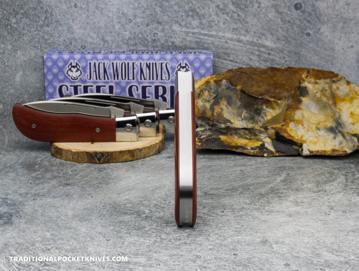 Jack Wolf Knives Timber Jack Fire Canvas Micarta - Steel Series