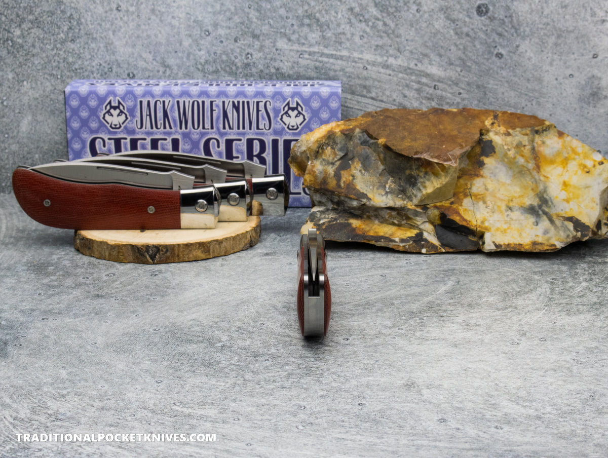 Jack Wolf Knives Timber Jack Fire Canvas Micarta - Steel Series