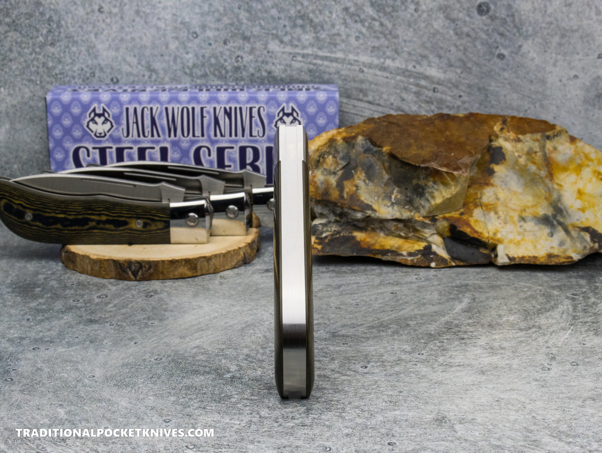 Jack Wolf Knives Timber Jack Blue Canyon & Maple Valley Richlite - Steel Series