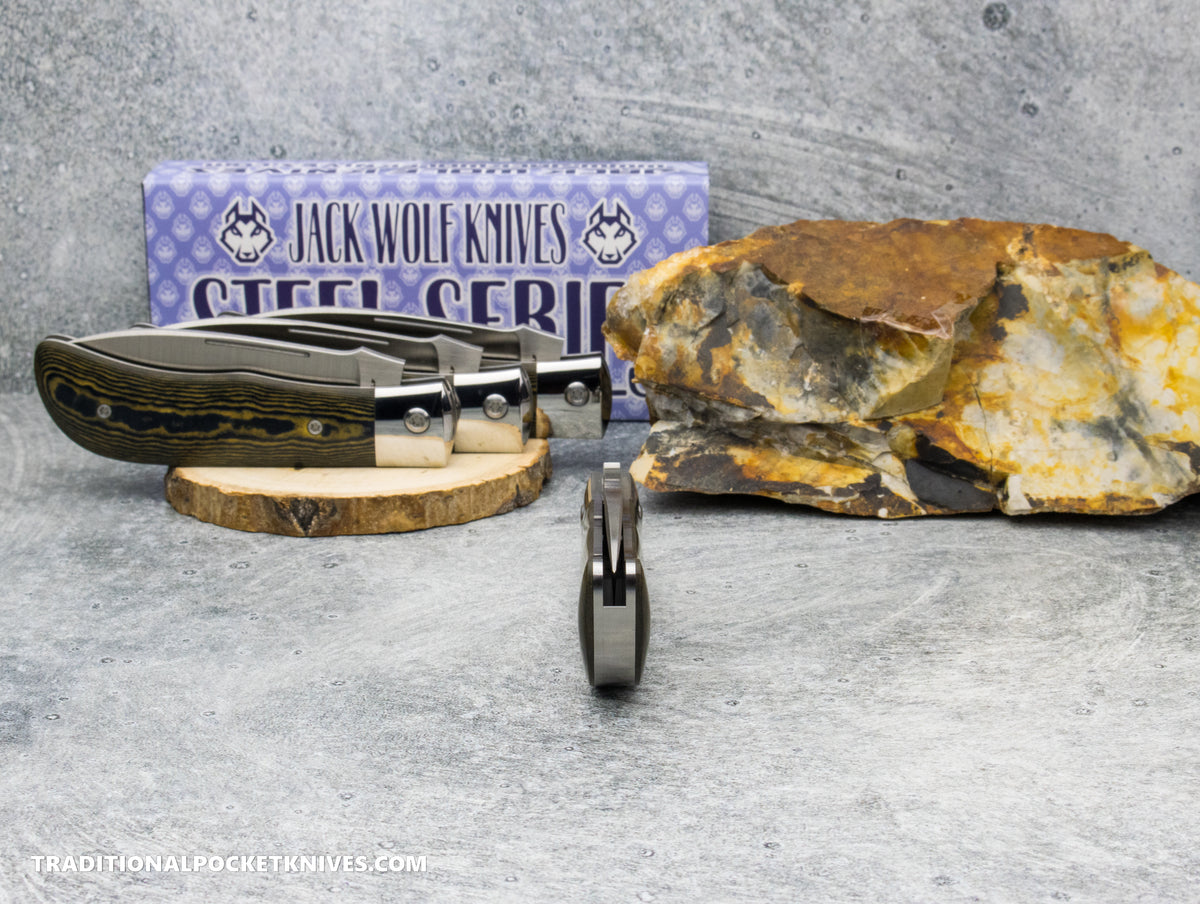 Jack Wolf Knives Timber Jack Blue Canyon & Maple Valley Richlite - Steel Series