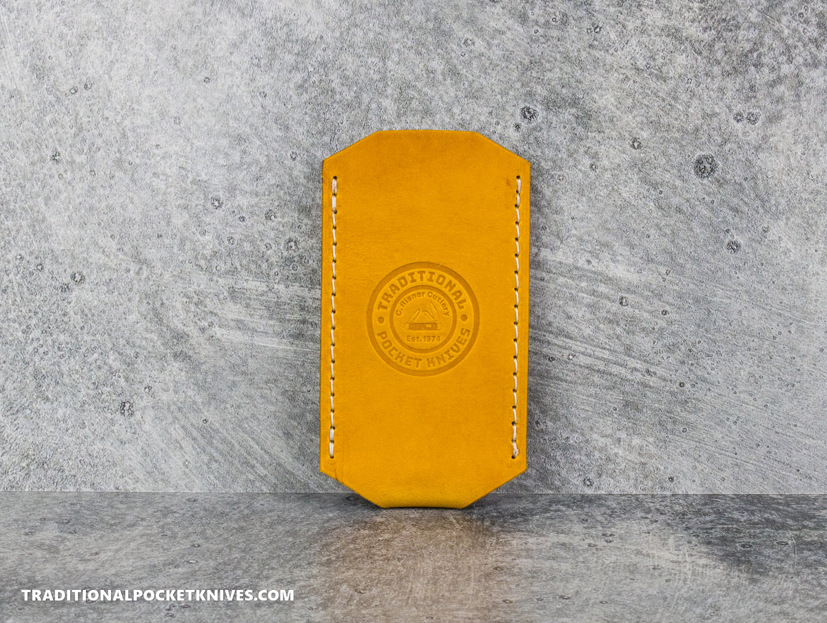 LIMITED RUN (1 of 25): C. Risner Cutlery Premium Logo Leather Knife Slip Custom Size - Gold Dust Buttero (Made for JWK Timberjack)