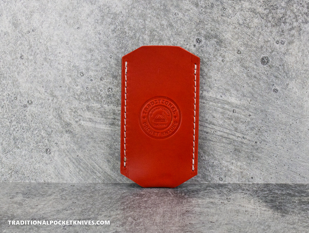 LIMITED RUN (1 of 25): C. Risner Cutlery Premium Logo Leather Knife Slip Custom Size - Red Pearl Buttero (Made for JWK Timberjack)
