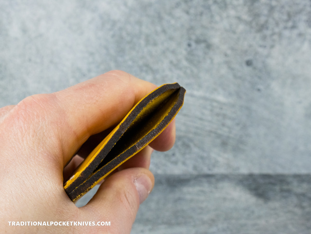 LIMITED RUN (1 of 25): C. Risner Cutlery Premium Logo Leather Knife Slip Custom Size - Gold Dust Buttero (Made for JWK Timberjack)