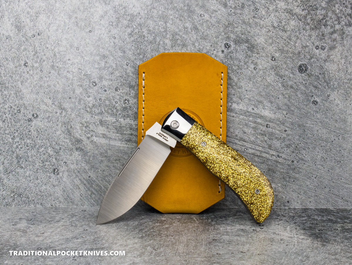 LIMITED RUN (1 of 25): C. Risner Cutlery Premium Logo Leather Knife Slip Custom Size - Gold Dust Buttero (Made for JWK Timberjack)