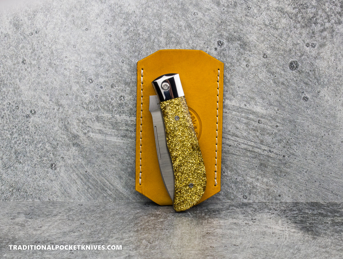 LIMITED RUN (1 of 25): C. Risner Cutlery Premium Logo Leather Knife Slip Custom Size - Gold Dust Buttero (Made for JWK Timberjack)