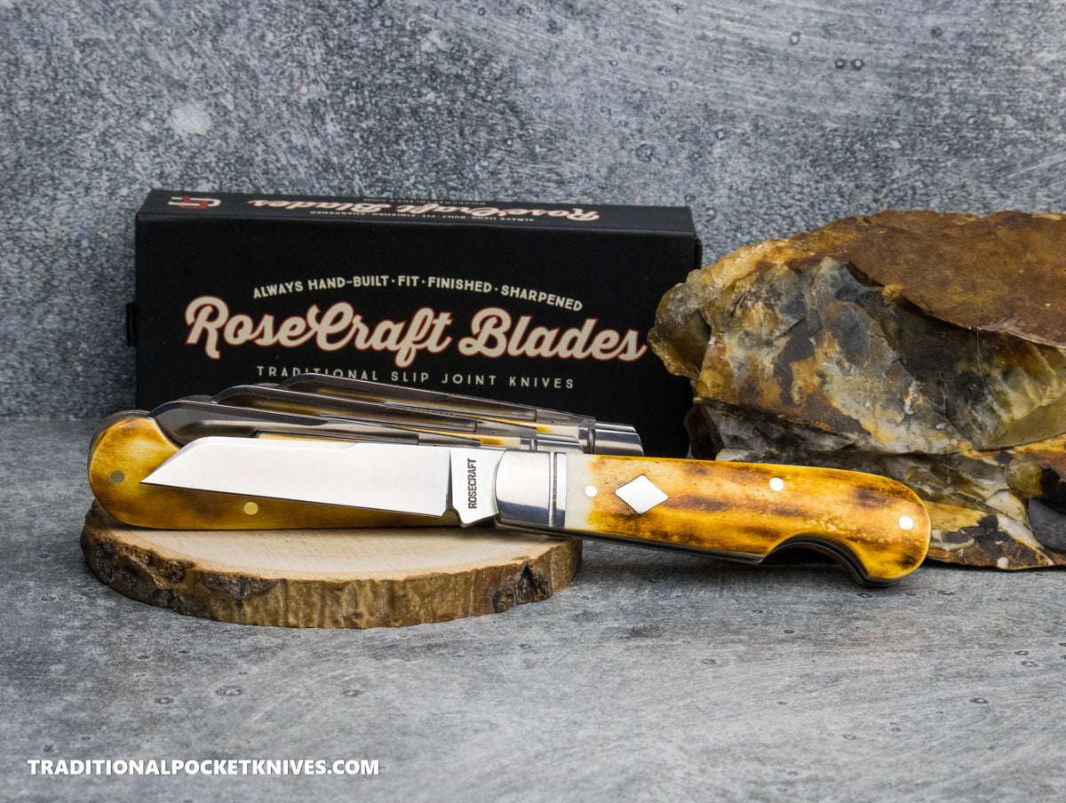 RoseCraft Blades Elk River Easy Open Jack Toasted White Bone (RCT027-TWB)