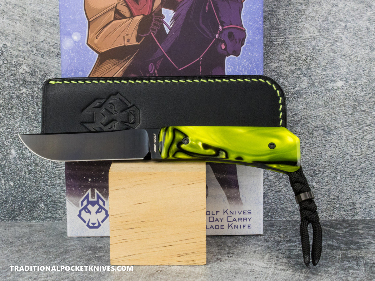 Jack Wolf Knives Pioneer FIXedc Kirinite Toxic Green Belt Satin DLC #9