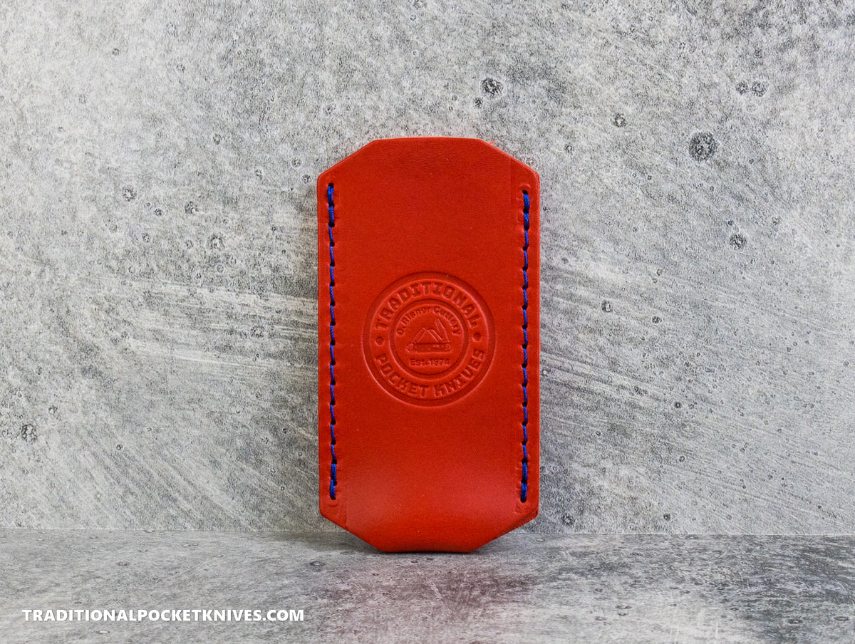 C. Risner Cutlery Premium Logo Leather Knife Slip Small - Marine Corps "Blood Stripe" Red Buttero