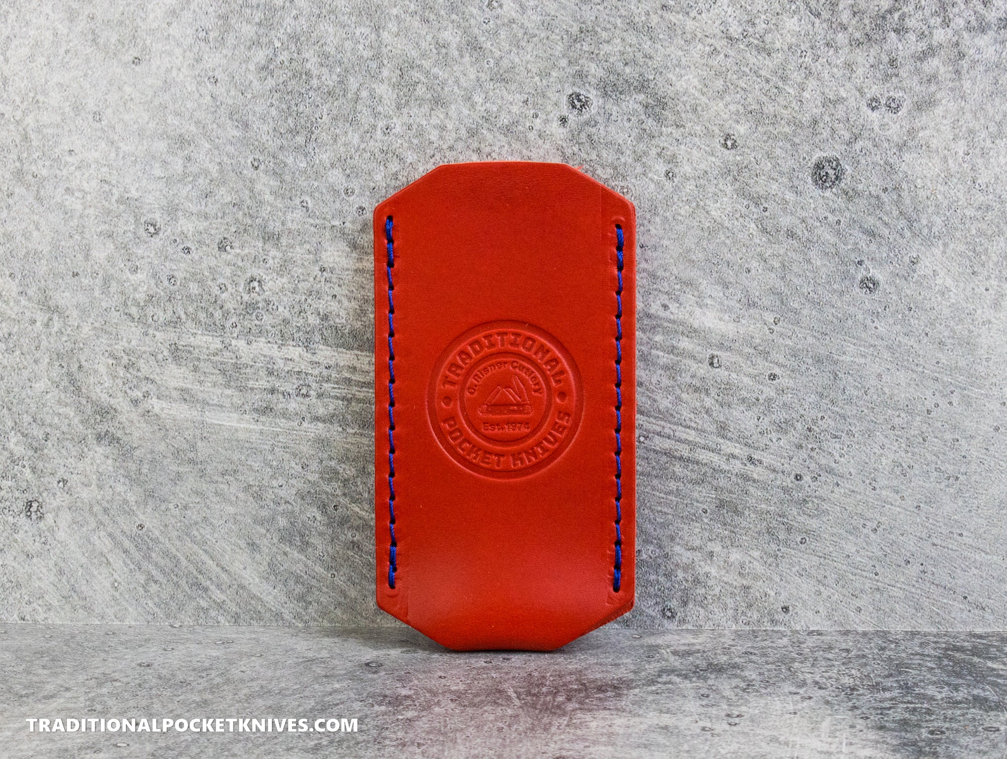 C. Risner Cutlery Premium Logo Leather Knife Slip Small - Marine Corps "Blood Stripe" Red Buttero