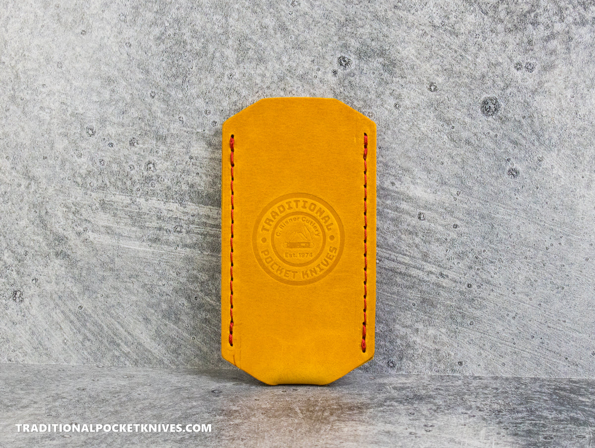 C. Risner Cutlery Premium Logo Leather Knife Slip Small - Marine Corps "Semper Fidelis" Yellow Buttero