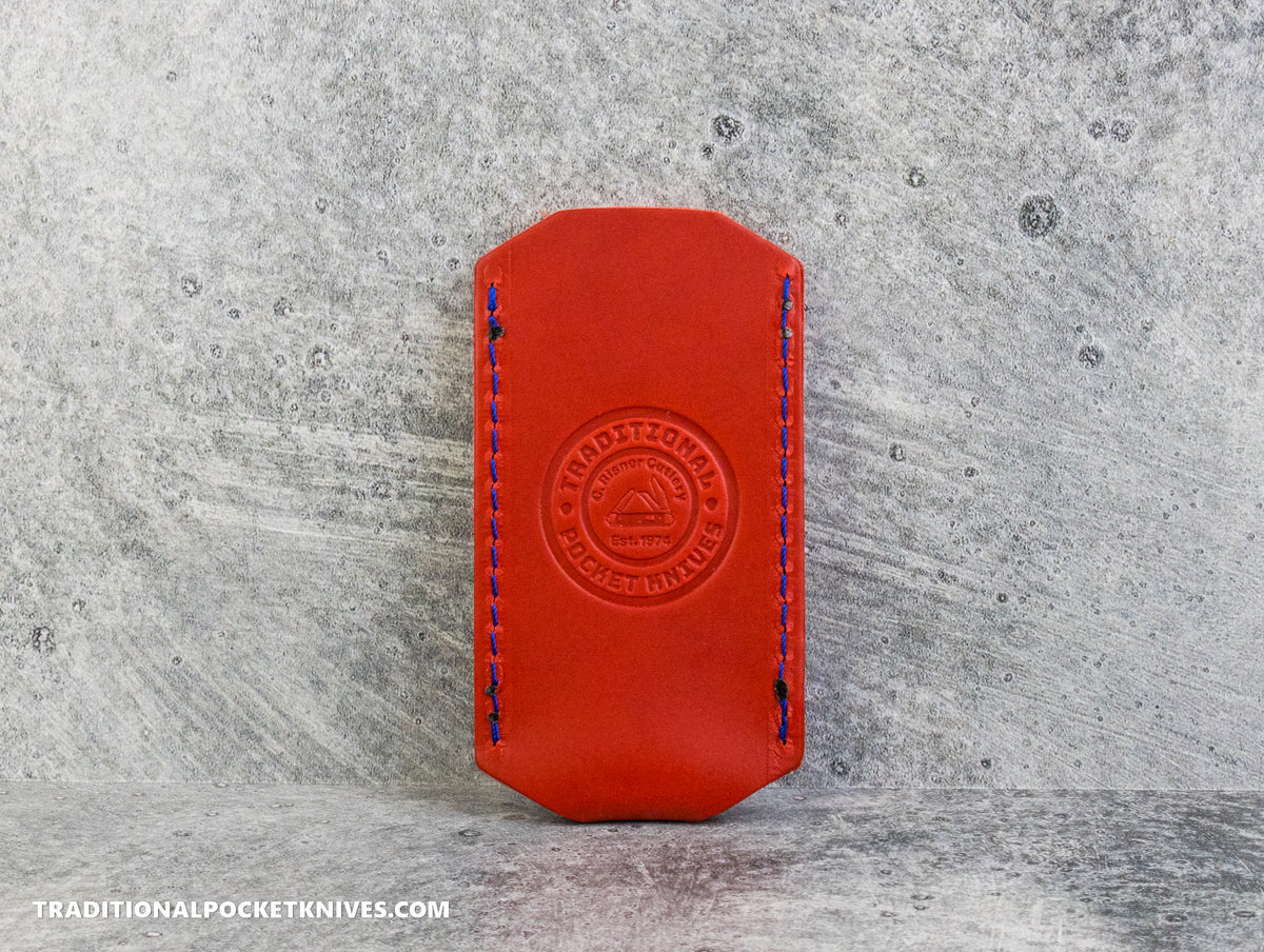 C. Risner Cutlery Premium Logo Leather Knife Slip Small - Marine Corps "Blood Stripe" Red Buttero