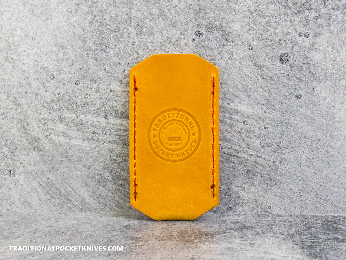 C. Risner Cutlery Premium Logo Leather Knife Slip Small - Marine Corps "Semper Fidelis" Yellow Buttero