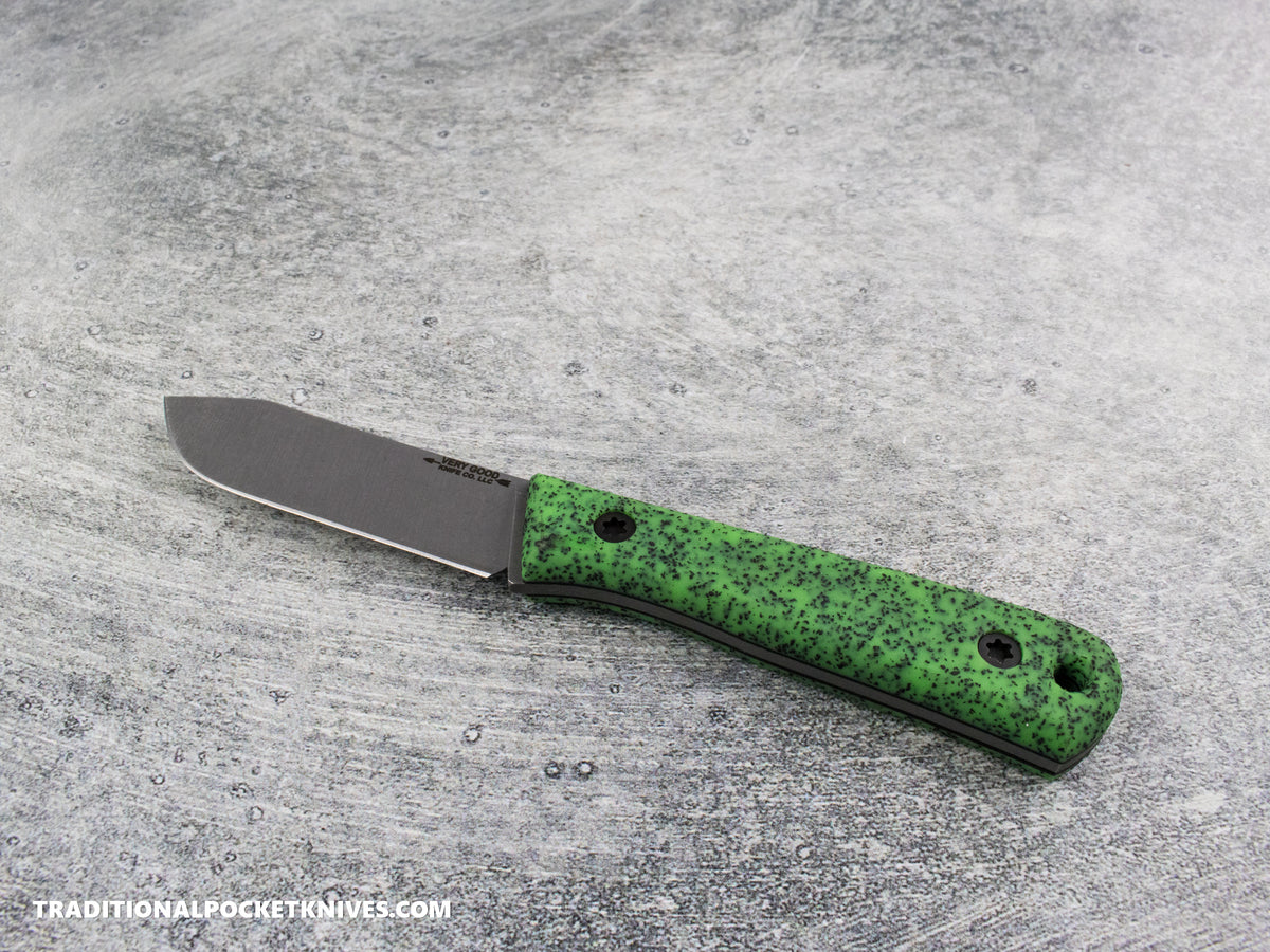 Very Good Knife Co. Pocket Doc - GripX Green Glow Stonewashed Nitro-V Kydex Sheath