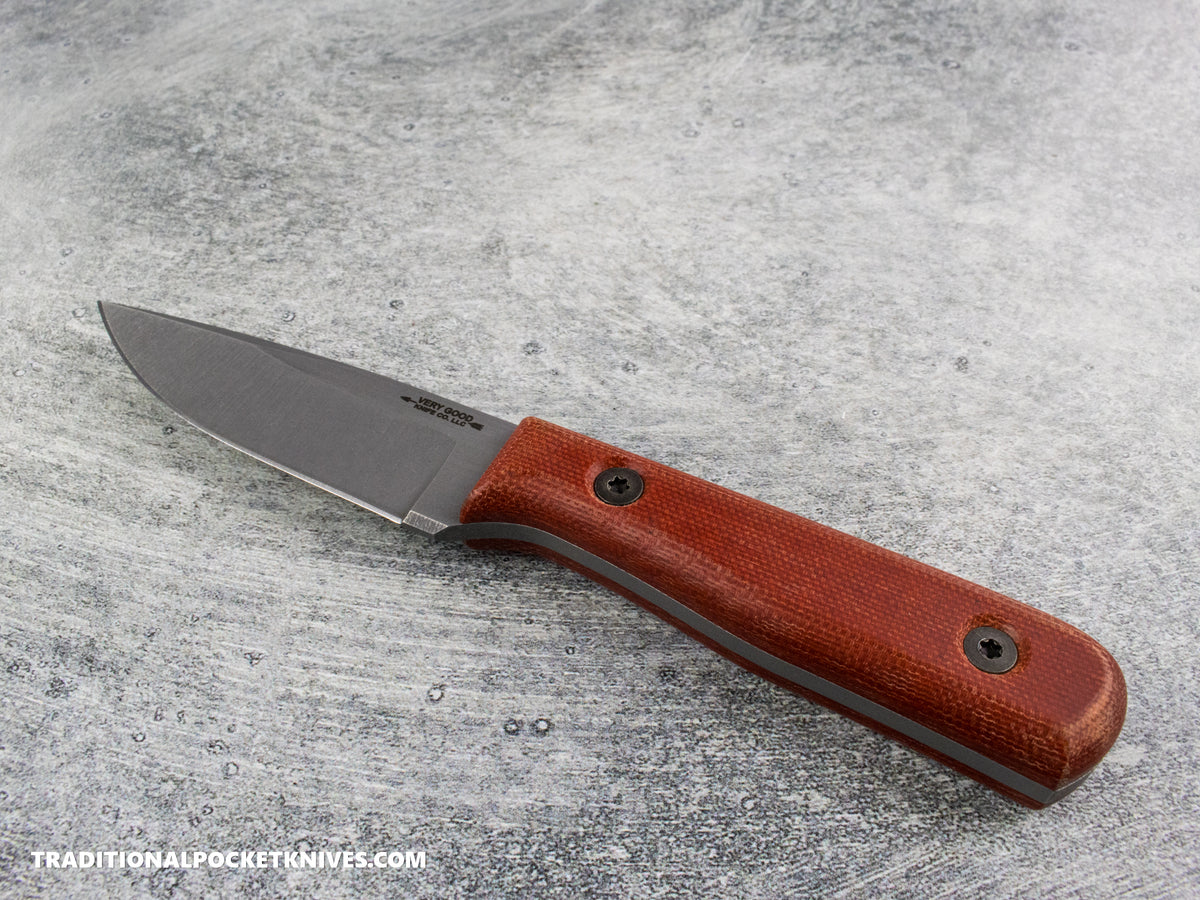 Very Good Knife Co. Hornet - Red Canvas Micarta Stonewashed AEB-L Kydex Sheath