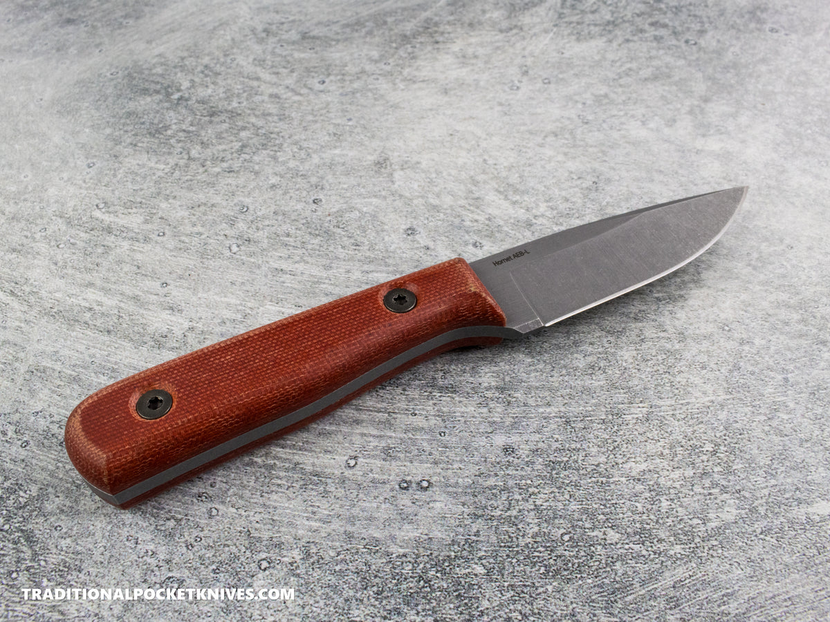 Very Good Knife Co. Hornet - Red Canvas Micarta Stonewashed AEB-L Kydex Sheath