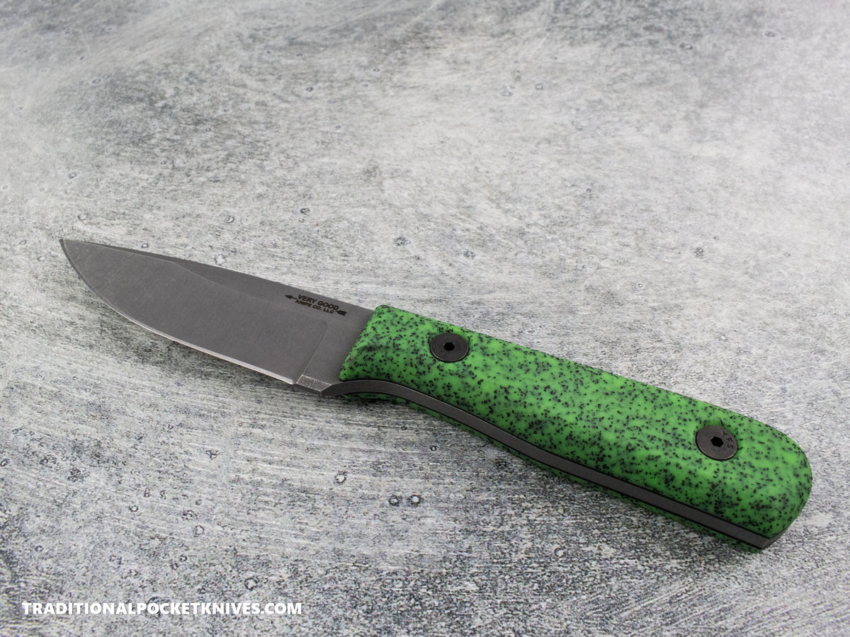Very Good Knife Co. Hornet - GripX Green Glow Stonewashed AEB-L Kydex Sheath