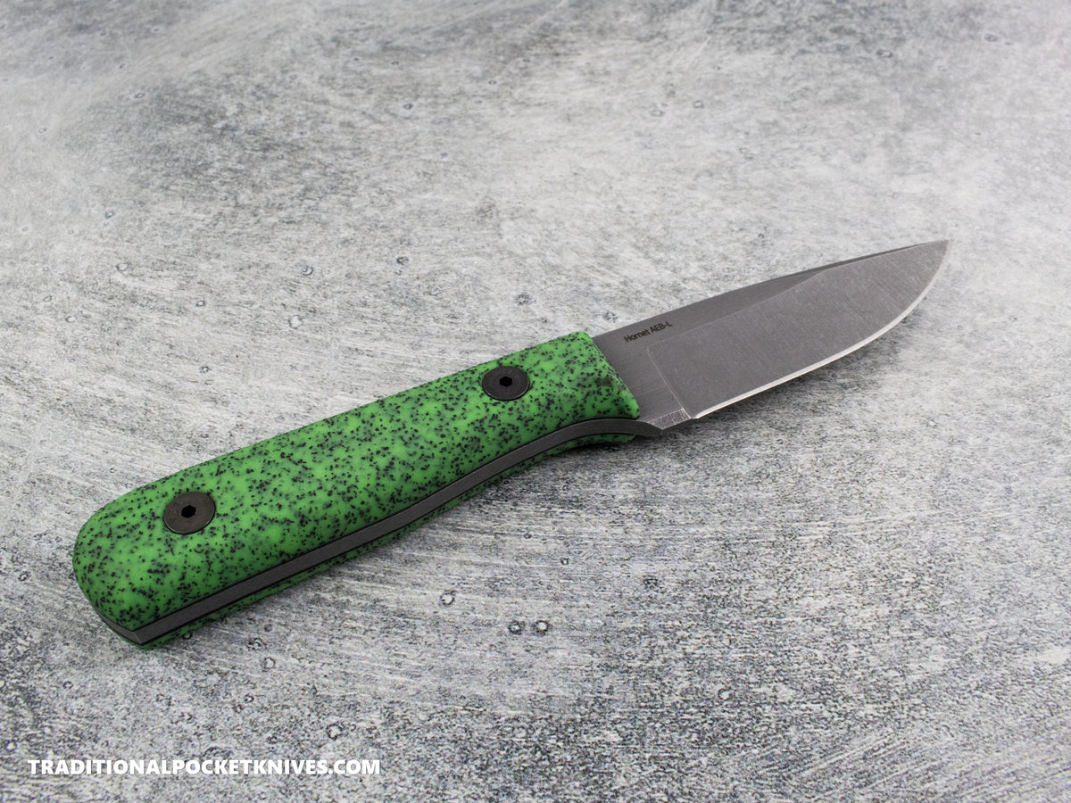 Very Good Knife Co. Hornet - GripX Green Glow Stonewashed AEB-L Kydex Sheath