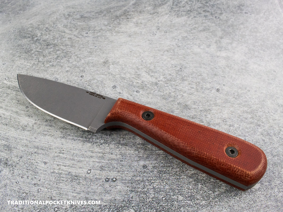 Very Good Knife Co. Adventure - Red Canvas Micarta Stonewashed N690 Kydex Sheath