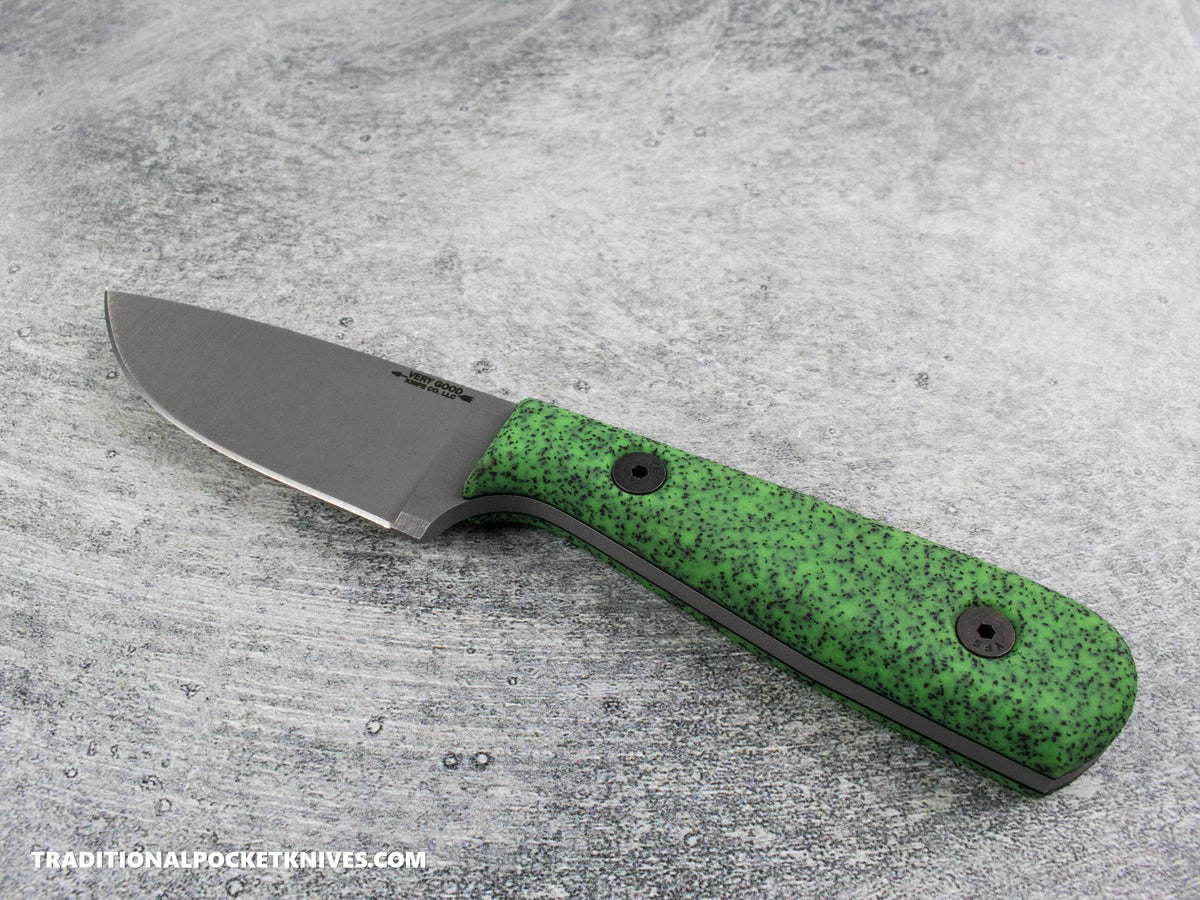 Very Good Knife Co. Adventure - GripX Green Glow Stonewashed AEB-L Kydex Sheath