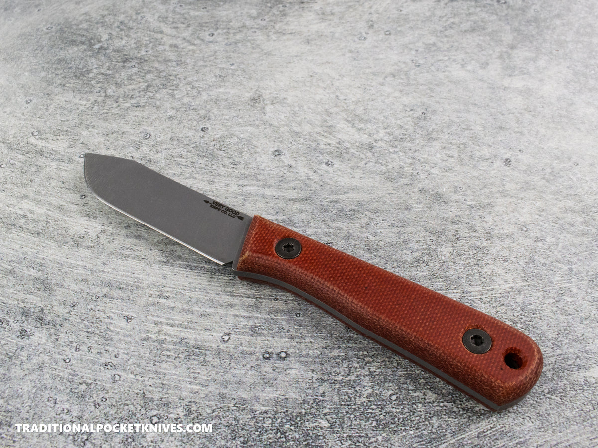 Very Good Knife Co. Pocket Doc - Red Canvas Micarta Stonewashed AEB-L Kydex Sheath