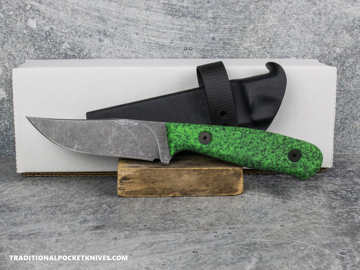 Very Good Knife Co. Revelation - GripX Green Glow Stonewashed AEB-L Kydex Sheath
