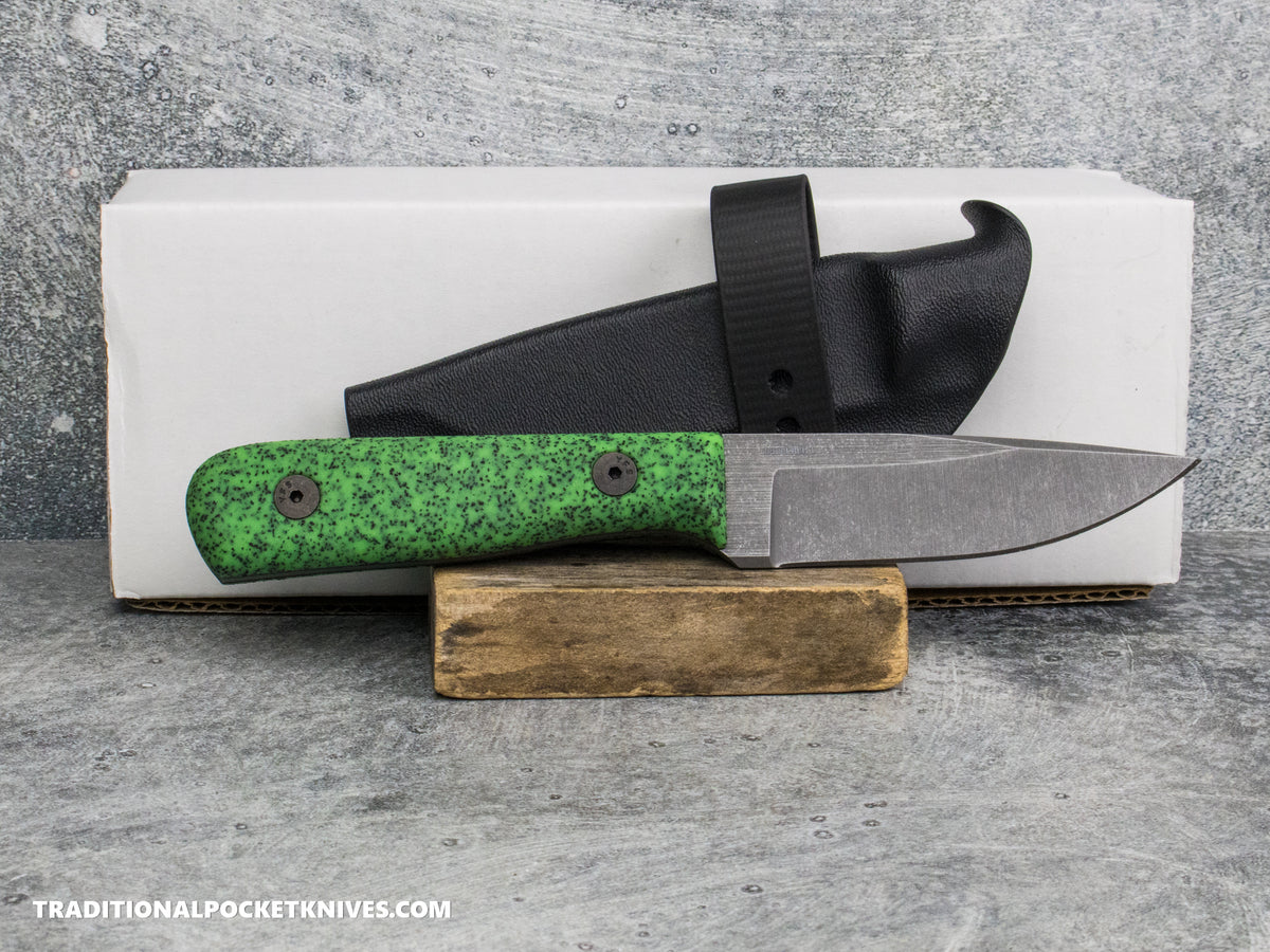 Very Good Knife Co. Hornet - GripX Green Glow Stonewashed AEB-L Kydex Sheath